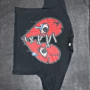 Streetwear Broken Heart Eyes Graphic T-Shirt Black XL Oversized Drip Tee